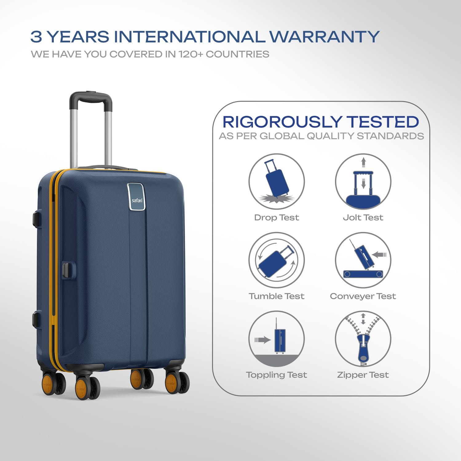 Safari Thorium Neo 8 Wheels 55,66 and 77 Cm Small,Medium and Large 4 Wheel Inline 3 Trolley Bags Polycarbonate 360 Degree Wheeling System Luggage,4 Wheel Inline Trolley Bags,Graphite Blue - View 3