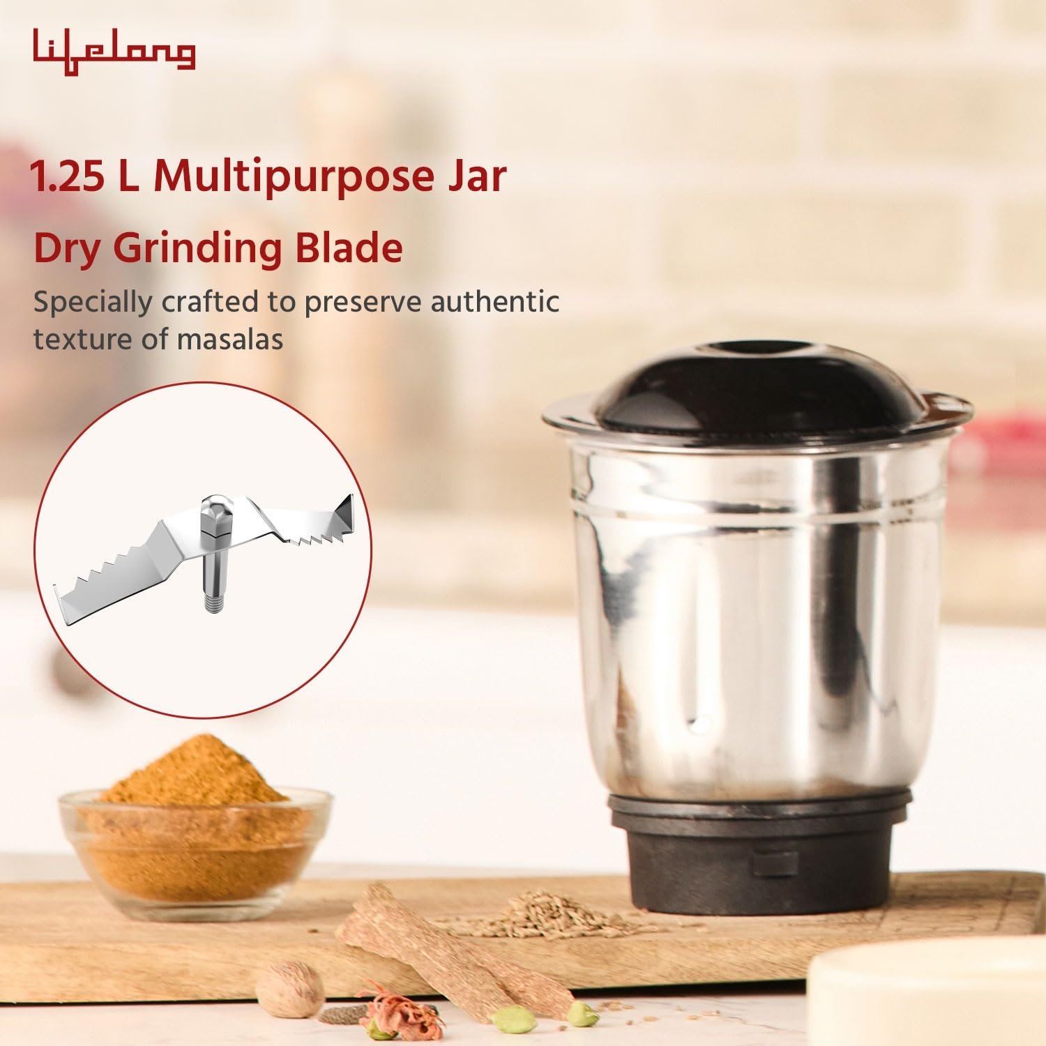 Lifelong LLMG23 Power Pro 500-Watt Mixer Grinder with 3 Jars (Liquidizing, Wet Grinding and Chutney Jar), Stainless Steel blades, 1 Year Warranty  - View 7